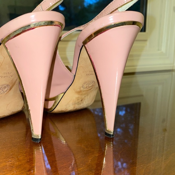 Bally Coral Pink Calf Patent Leather Slingback Stiletto platform size 7 - Picture 10 of 16